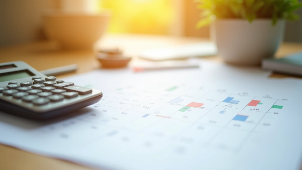 Kalendář s vyznačeným termínem a kalkulačka na stole